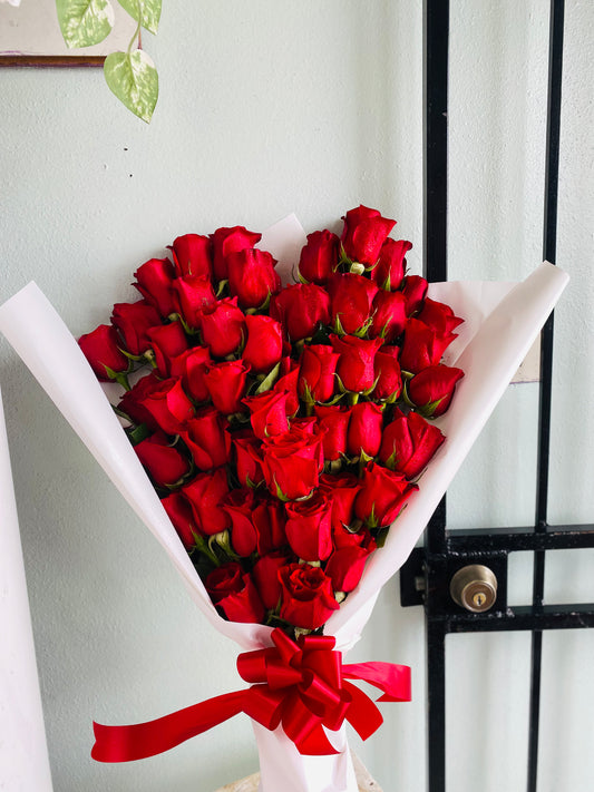 Fifty Roses Heart Shaped Wrapped